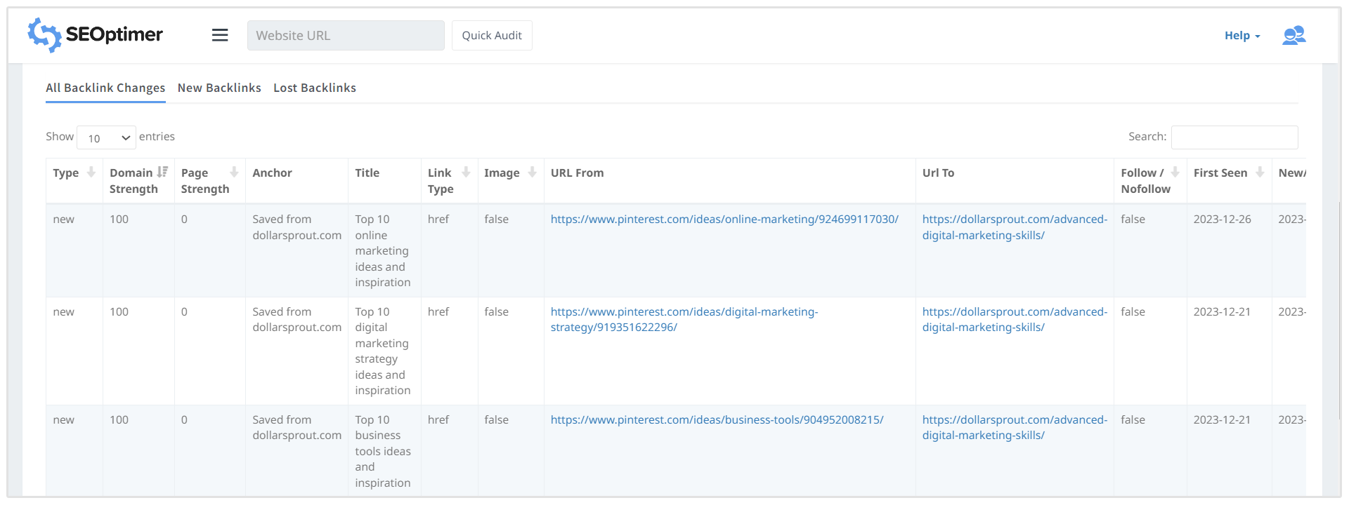 backlink changes table